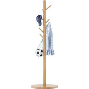 Wooden Coat Rack, Free Standing Coat Stand with 8 Hooks and 3 Height Options